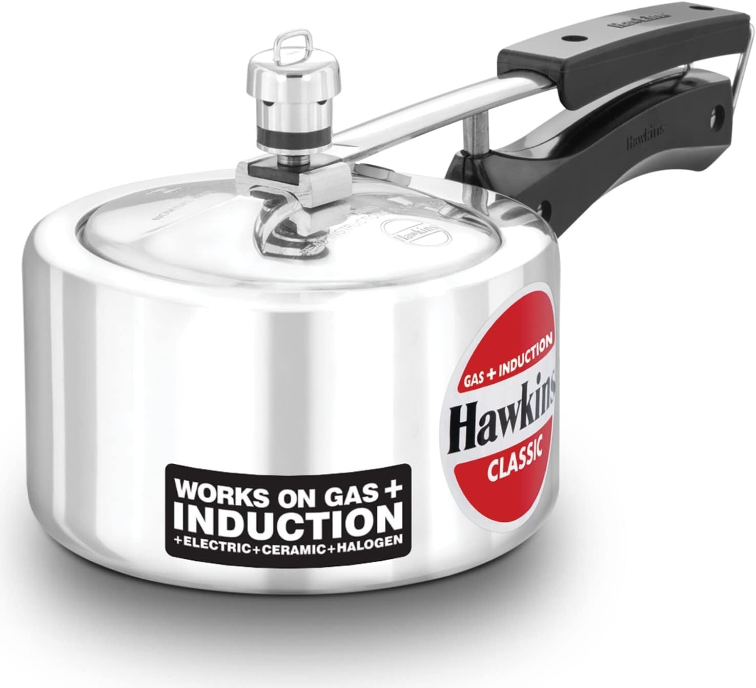 Hawkins Classic 1.5 Liter inner lid aluminum pressure cooker, induction cooker